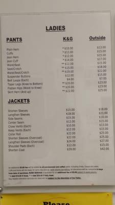 Alterations prices