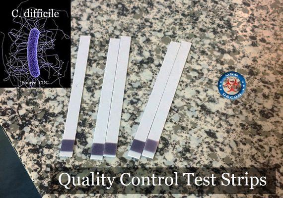 C. diff and MRSA quality control test strips on a kitchen counter in the DFW areas.