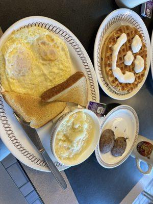 All Star Special with grits, sausage and eggs over medium