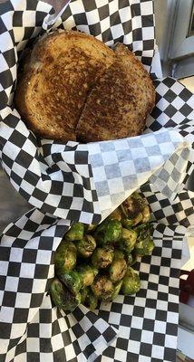 Grilled cheese and Brussel sprouts.