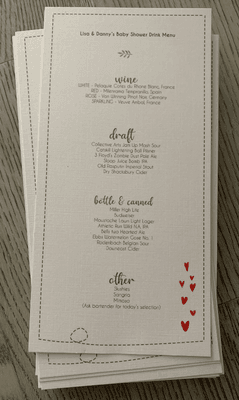 Custom menus made for my baby shower