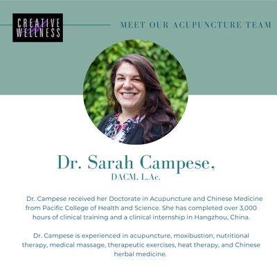 Dr. Sarah Campese one of our Acupuncturists