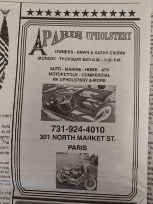 Paris Upholstery newspaper add.