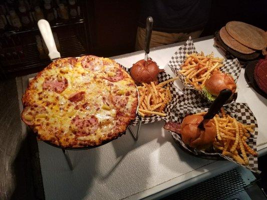 Home made pizza and burgers