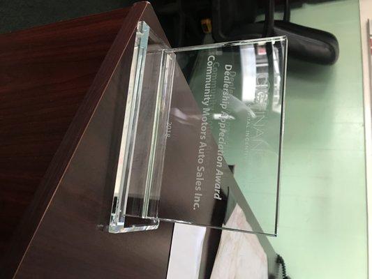 Dealership appreciation award awarded to Community Motors Auto Sales from CIG Financial!