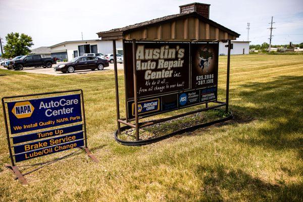 This is our shop sign that's visible from the road. We are proudly a NAPA AutoCare Center!