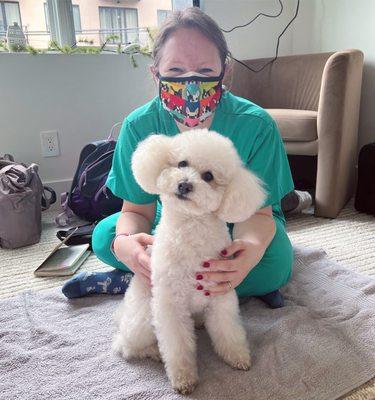 Dr. Joanna Gardner and her chiropractic patient, Buddy.