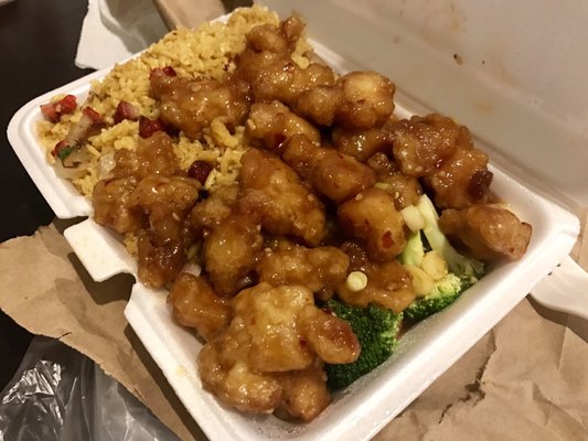 General Tso's Chicken over Pork Fried Rice COMBO which comes with an egg roll!