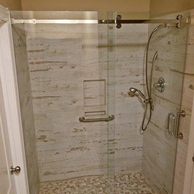 Serenity Series Frameless Heavy Glass Shower Enclosure with a Sliding Door