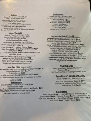 Dinner menu as of 9-3-22