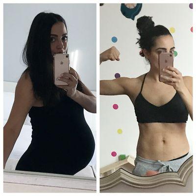 A client before and after pregnancy.