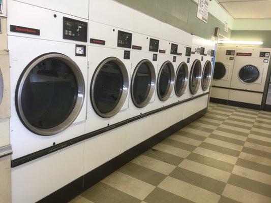 20 dryers available for your use! Three of them are 75-lb. dryers for large comforters, etc.