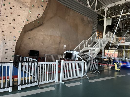 Rock climbing wall and Bungie jumping thing. Probably lots of fun.