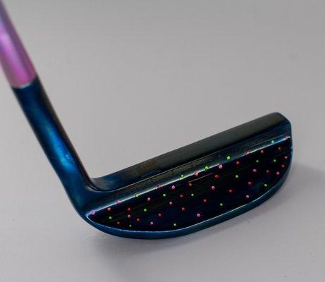 Aquamarine finish, installed snow effect on back of putter with custom paint fill.