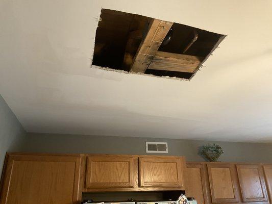 Another shot in kitchen of my home of pipe Tim and Noah of All-American Plumbing HVAC fixed.