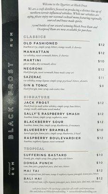 Drink menu