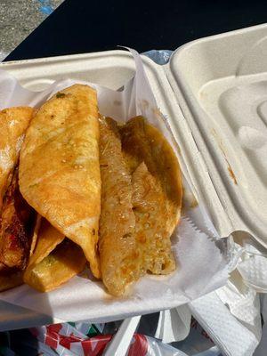 Chicharron en salsa verde in Tacos de Canasta. One humongous piece of chicharron filled the taco.