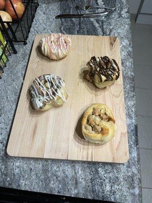 Strawberry cheesecake, chocolate chip, cinnamon, caramel apple