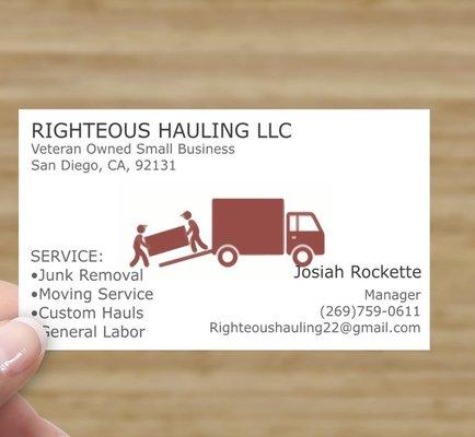 Righteous Hauling Business Card!!!